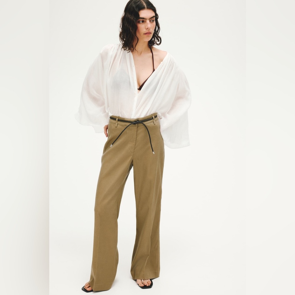 NWT H&M Linen-Blend Bootcut Pants in Khaki Green